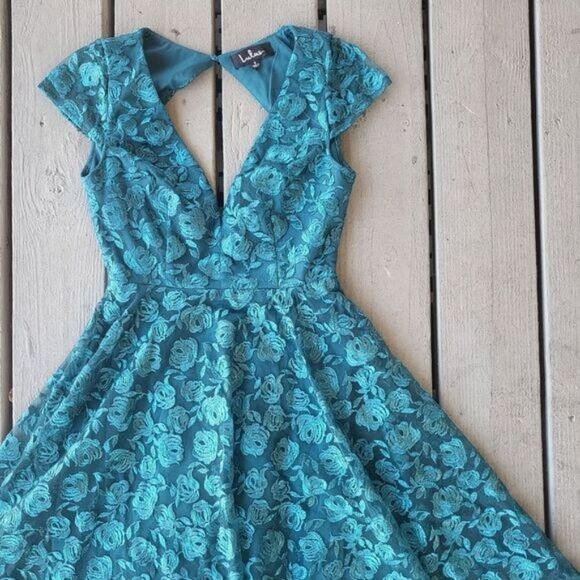 Lulu's Jacqueline Emerald Green Floral Embroidered Backless Flare‎ Midi Dress S - Picture 6 of 10